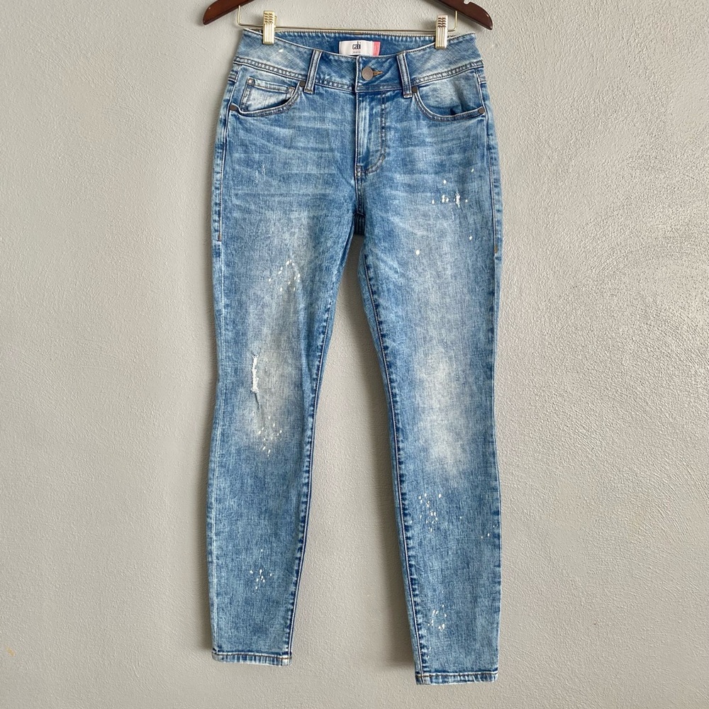 Cabi Jeans Womens Size 6 Cinch Skinny Distressed Bleach Splatter Stretch